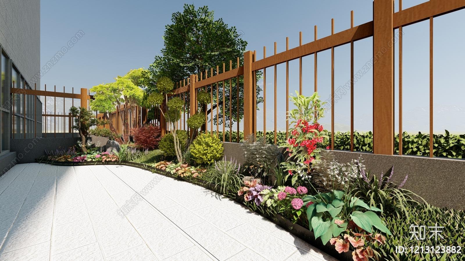 新中式景观屋顶花园SU模型下载【ID:1213123882】