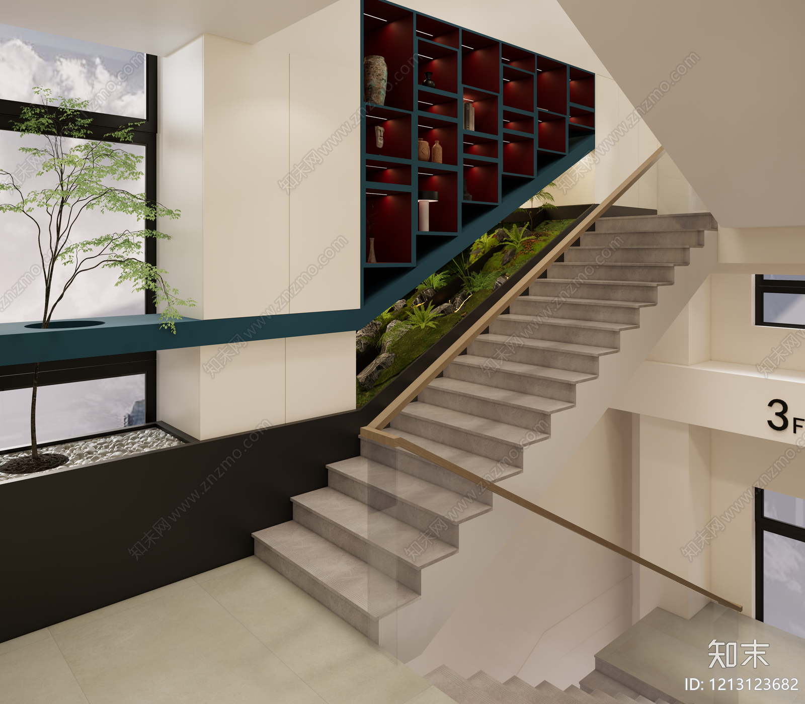 新中式楼梯间SU模型下载【ID:1213123682】