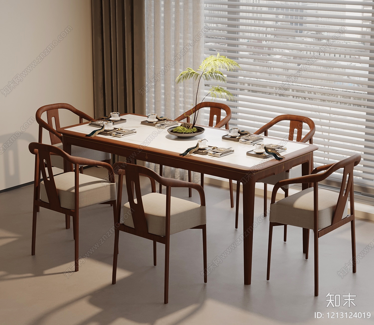 新中式餐桌椅SU模型下载【ID:1213124019】