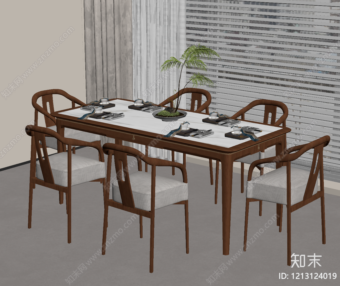 新中式餐桌椅SU模型下载【ID:1213124019】