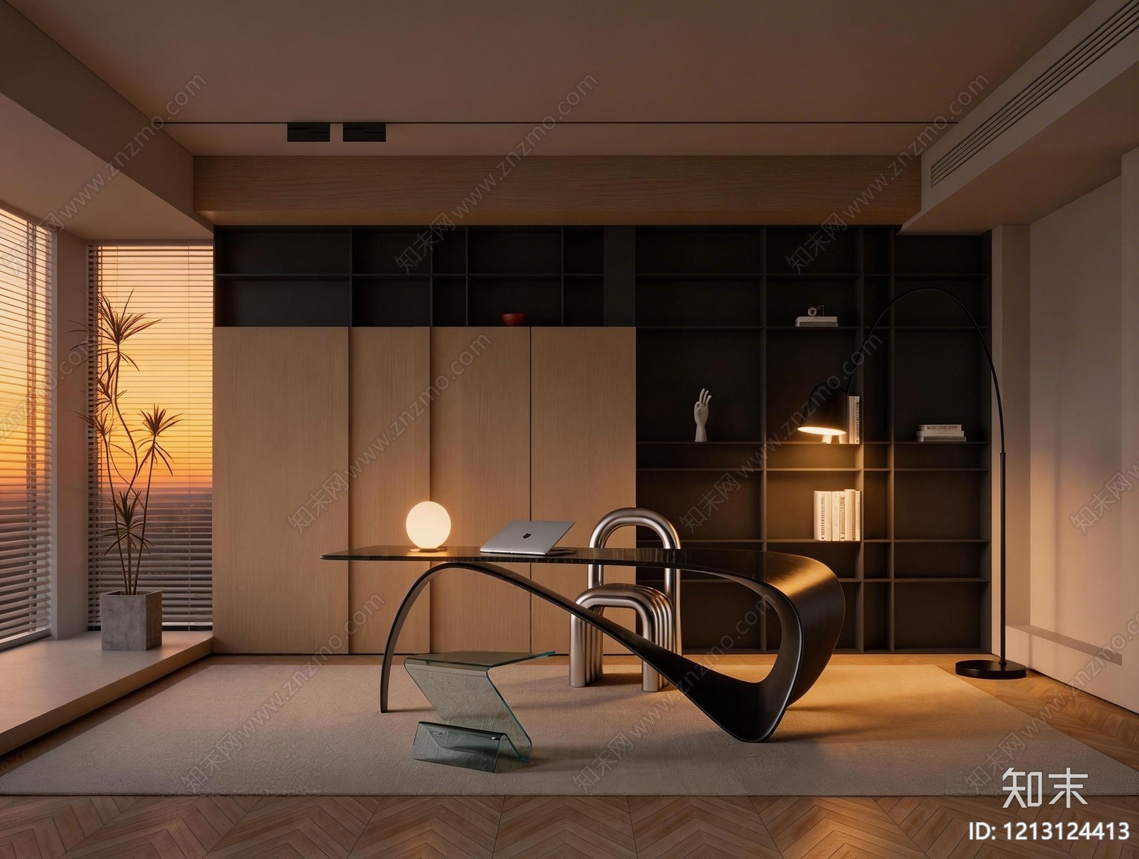 现代极简书房3D模型下载【ID:1213124413】