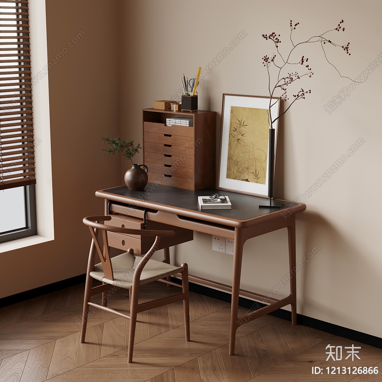 新中式书桌椅SU模型下载【ID:1213126866】