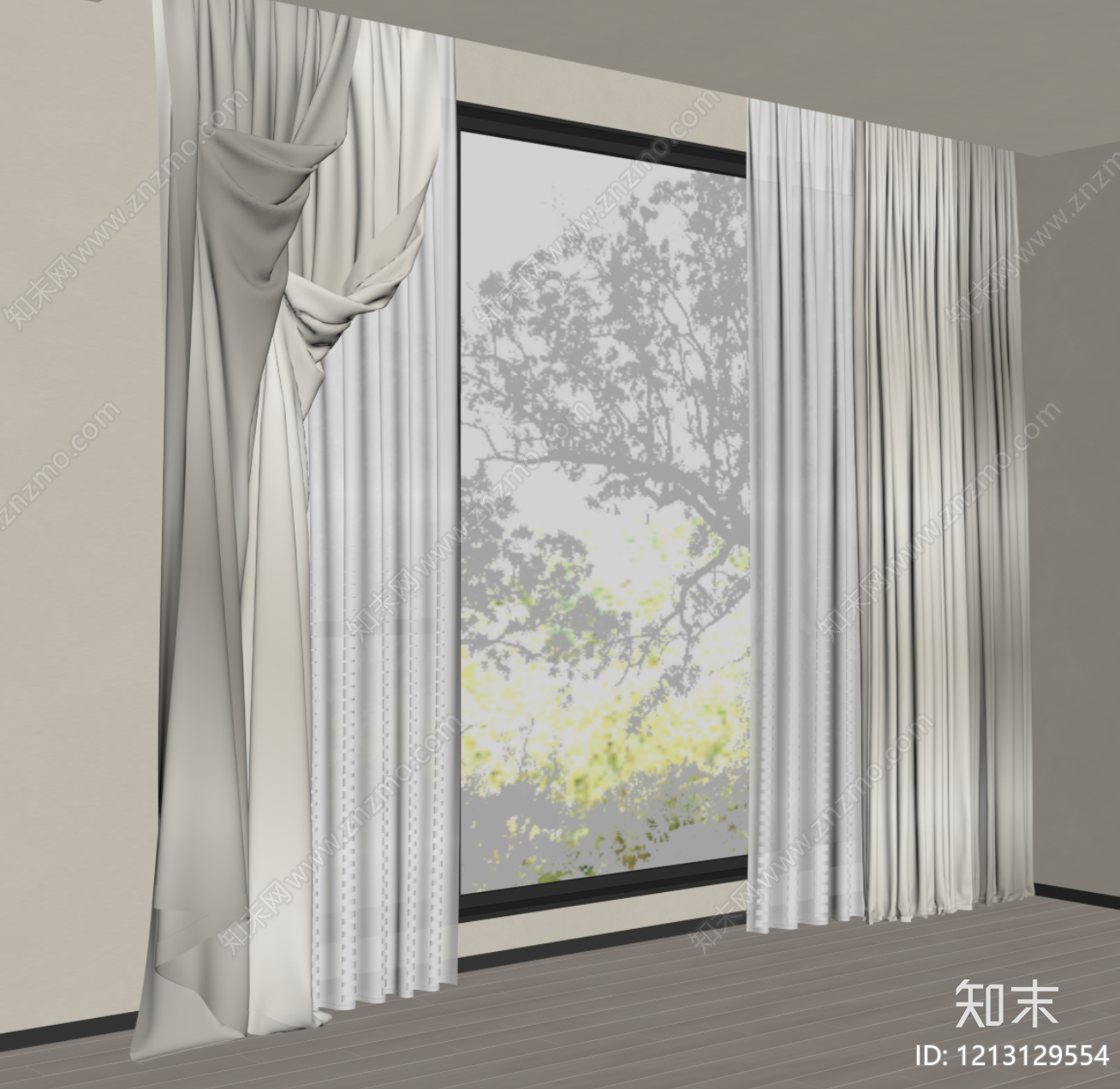 现代窗帘SU模型下载【ID:1213129554】