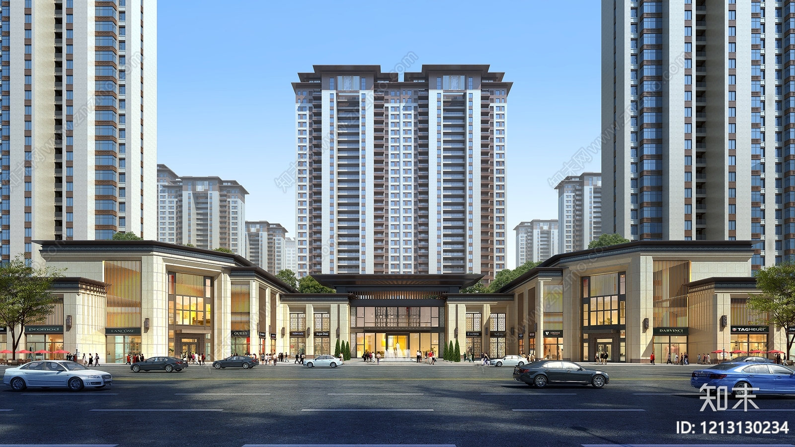 新中式小高层住宅楼3D模型下载【ID:1213130234】