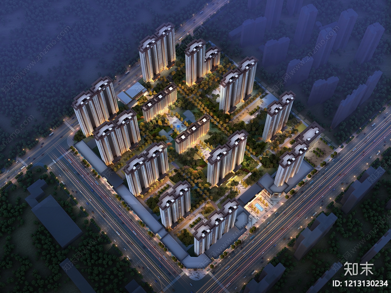 新中式小高层住宅楼3D模型下载【ID:1213130234】