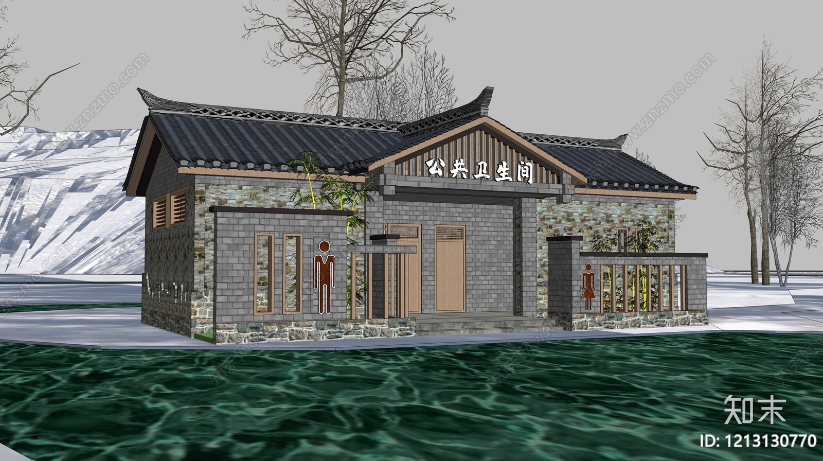 新中式小公建SU模型下载【ID:1213130770】
