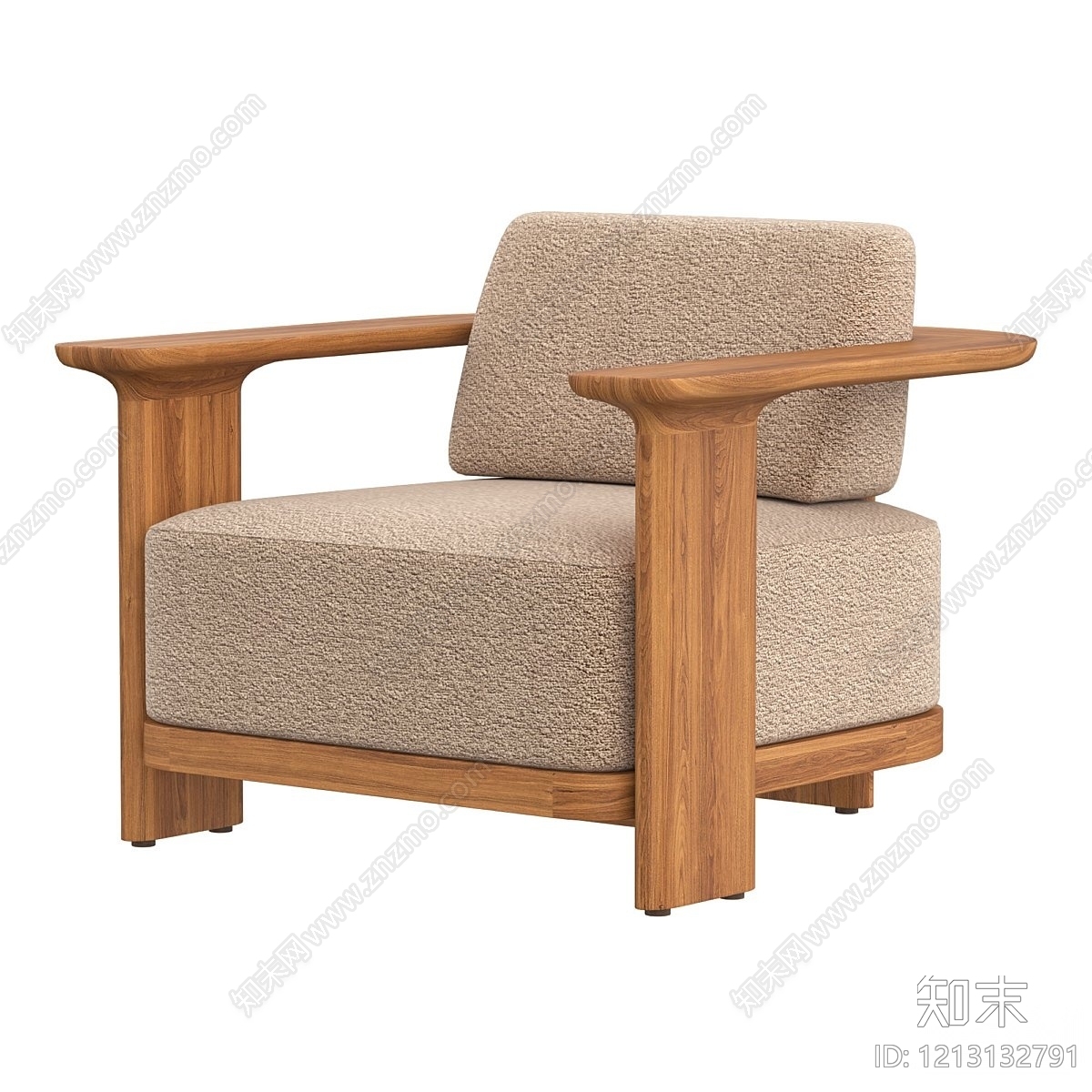 原木风单人沙发3D模型下载【ID:1213132791】