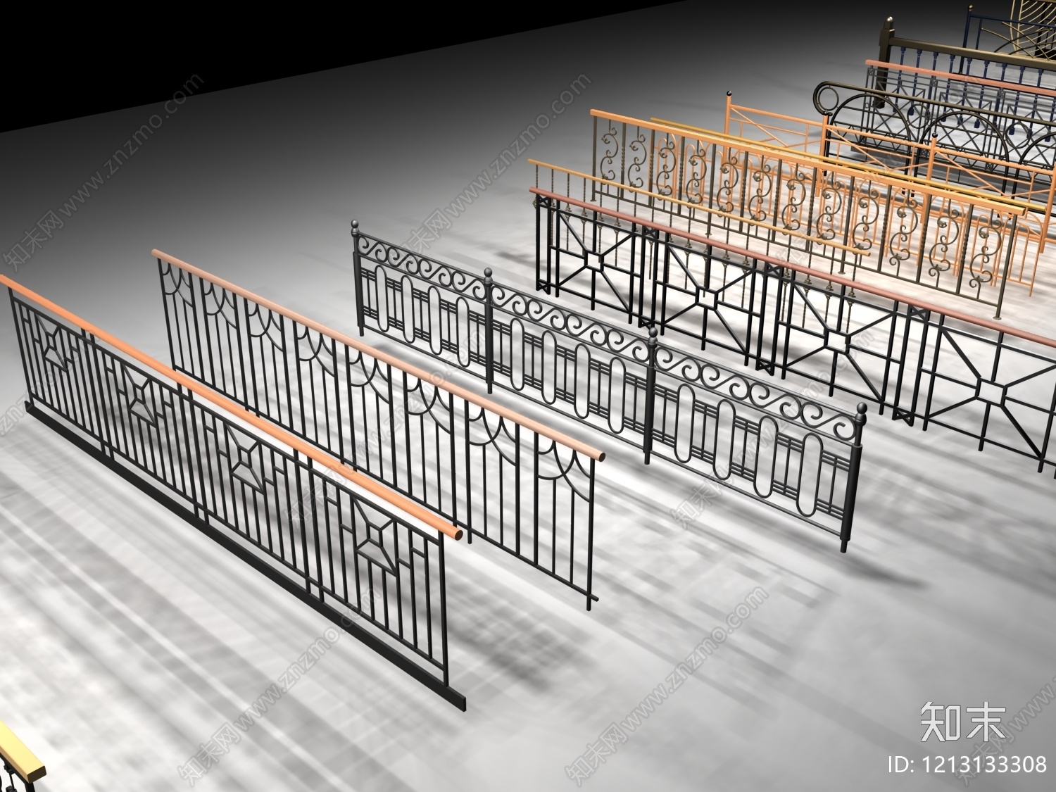 欧式复古铁艺栏杆3D模型下载【ID:1213133308】