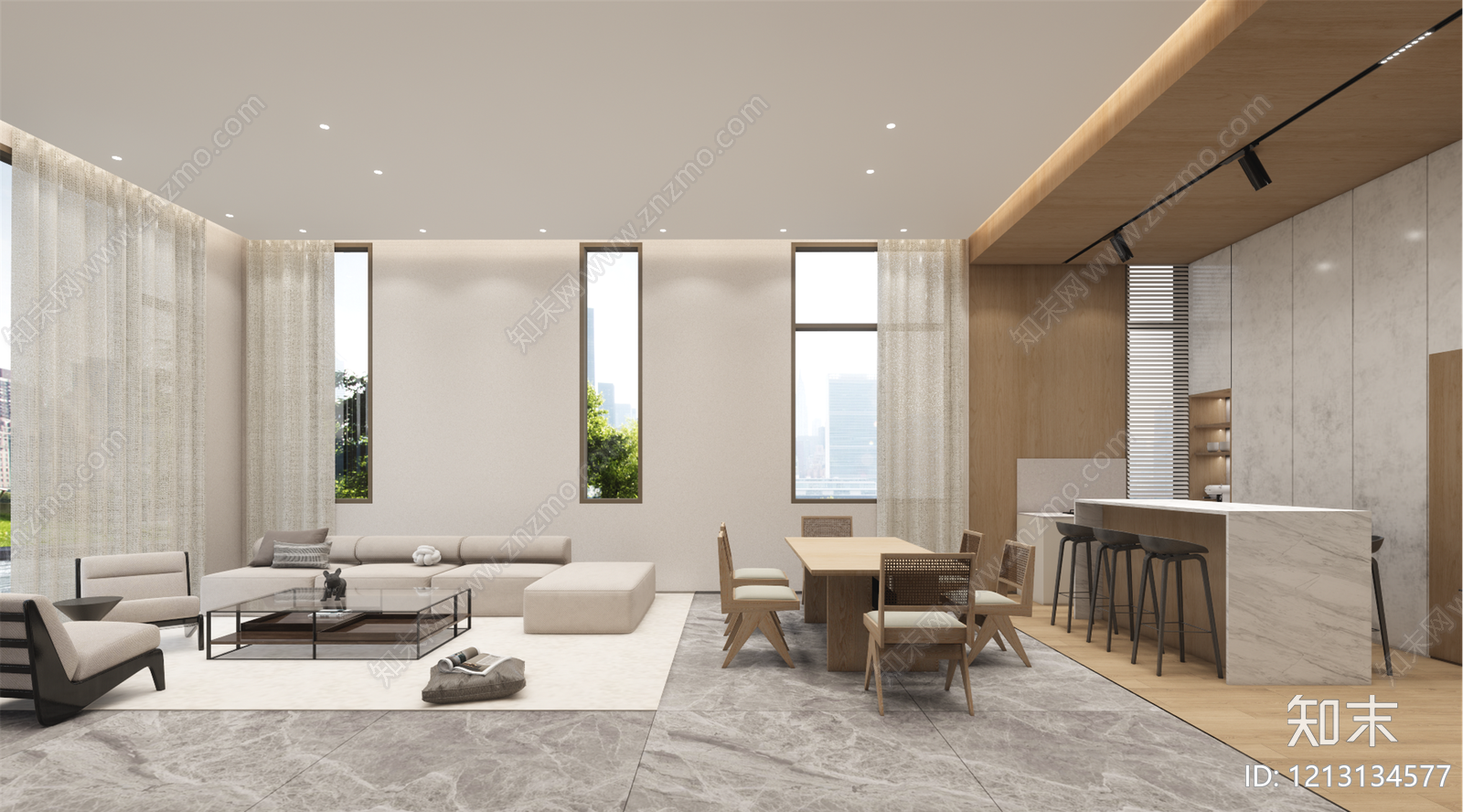 现代客餐厅SU模型下载【ID:1213134577】