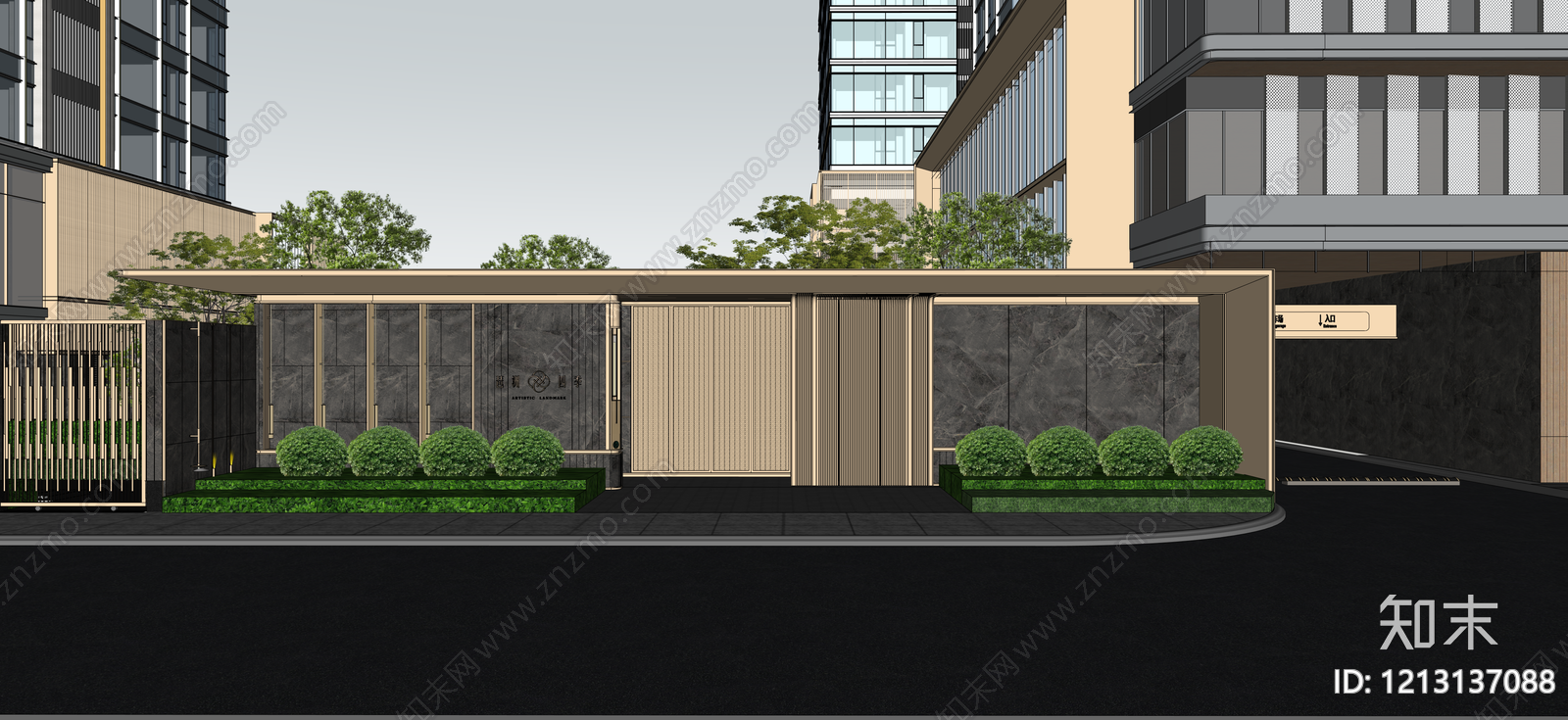 新中式入口大门SU模型下载【ID:1213137088】