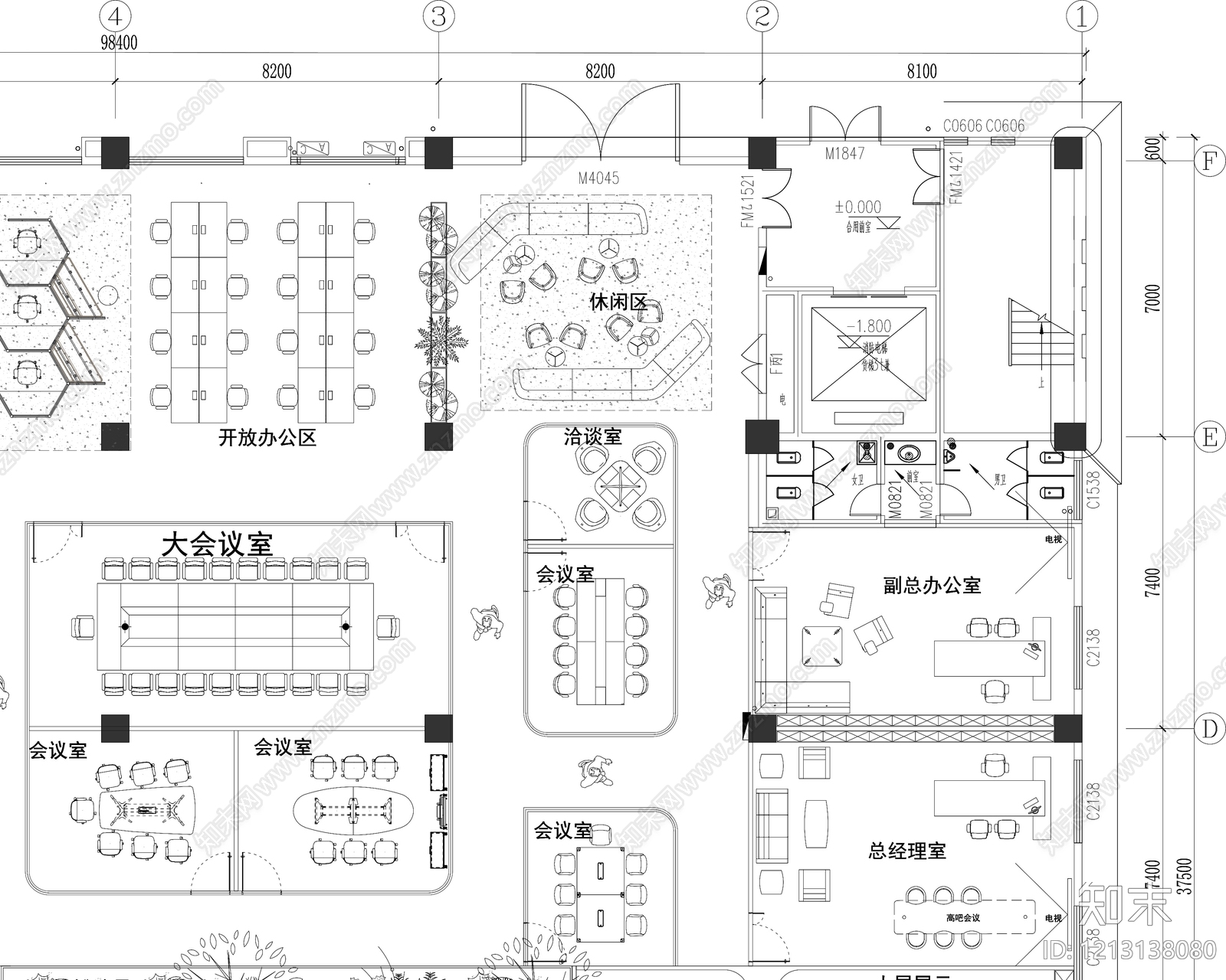 整体办公空间cad施工图下载【ID:1213138080】