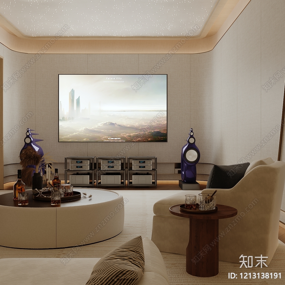 奶油风影音室3D模型下载【ID:1213138191】