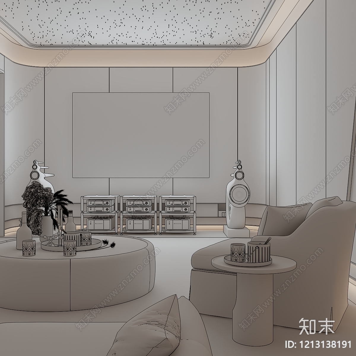 奶油风影音室3D模型下载【ID:1213138191】