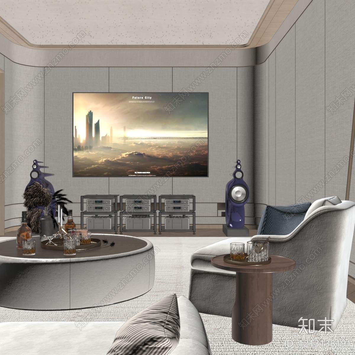奶油风影音室3D模型下载【ID:1213138191】