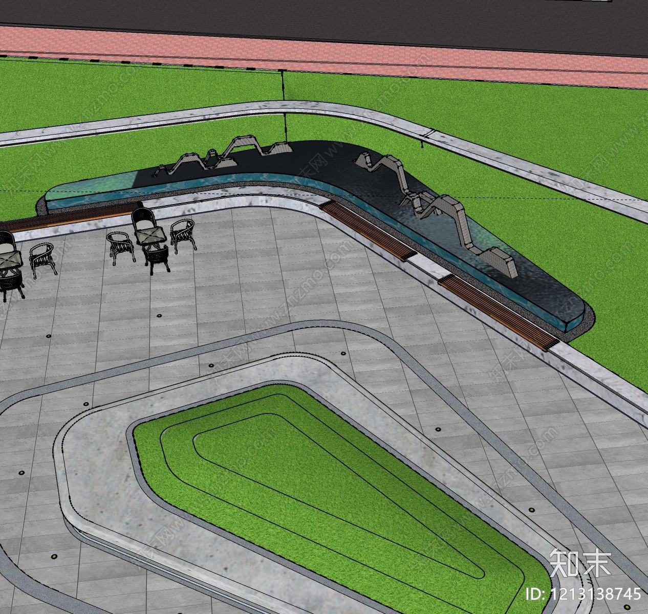 现代主义景观喷泉SU模型下载【ID:1213138745】