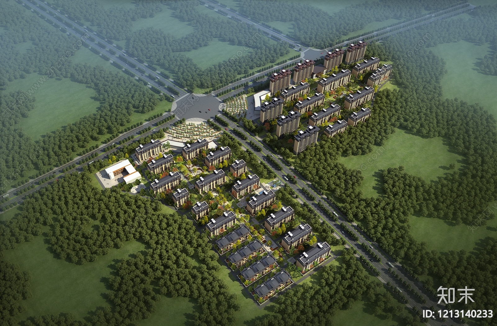 新中式多层住宅楼3D模型下载【ID:1213140233】