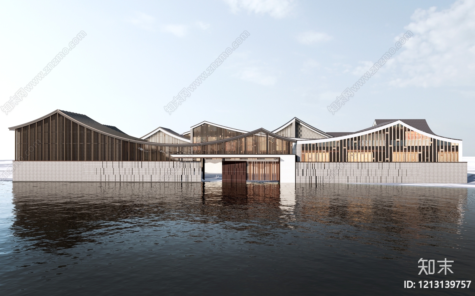 新中式图书馆建筑SU模型下载【ID:1213139757】