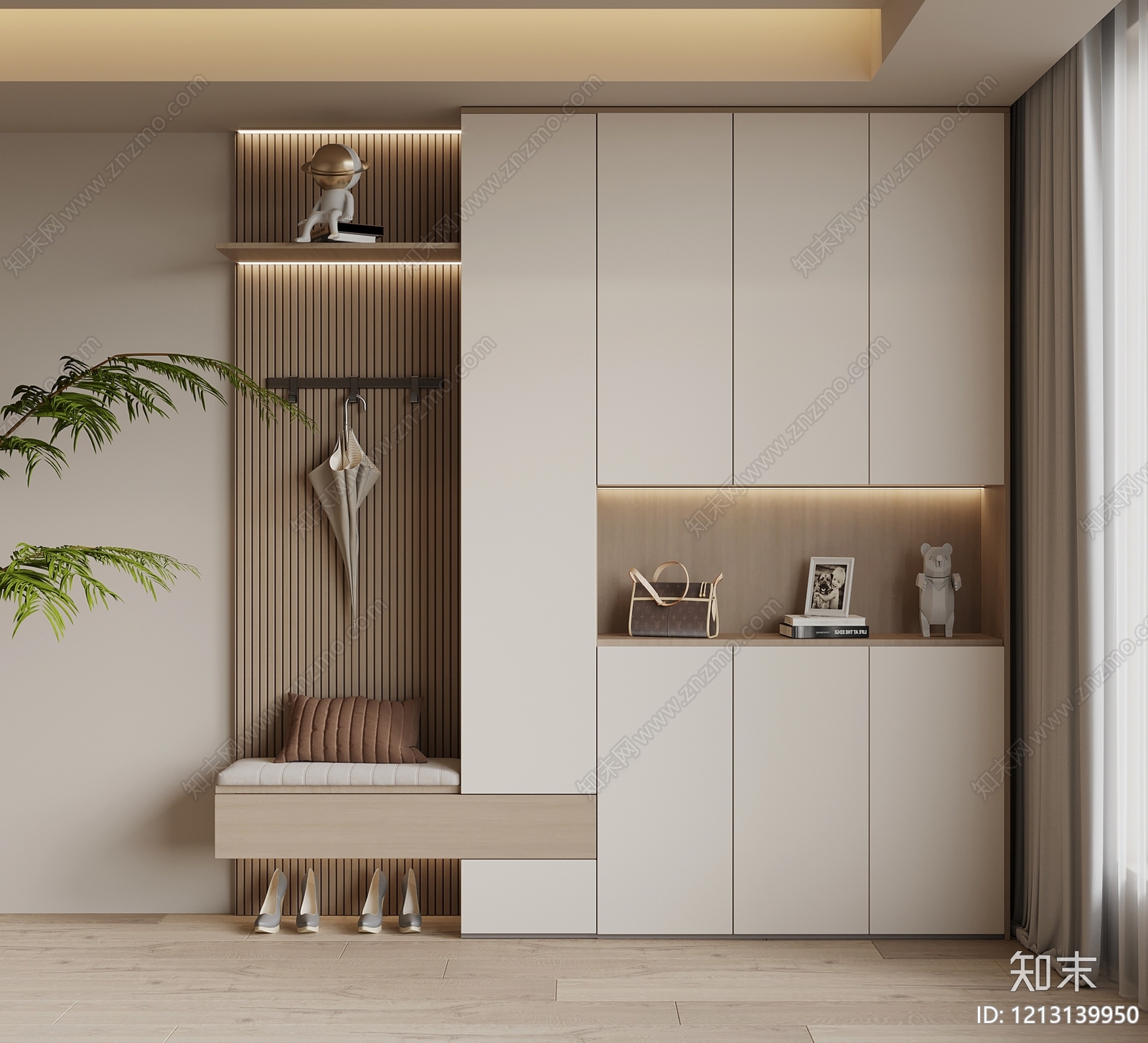 奶油风鞋柜3D模型下载【ID:1213139950】
