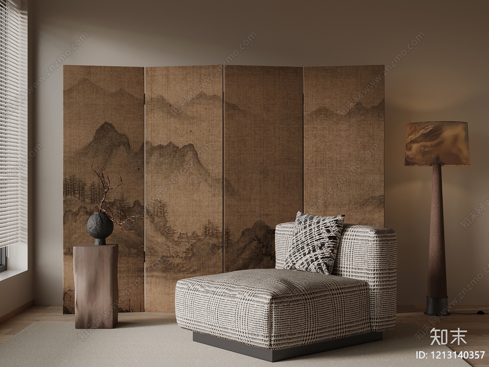 新中式玄关3D模型下载【ID:1213140357】