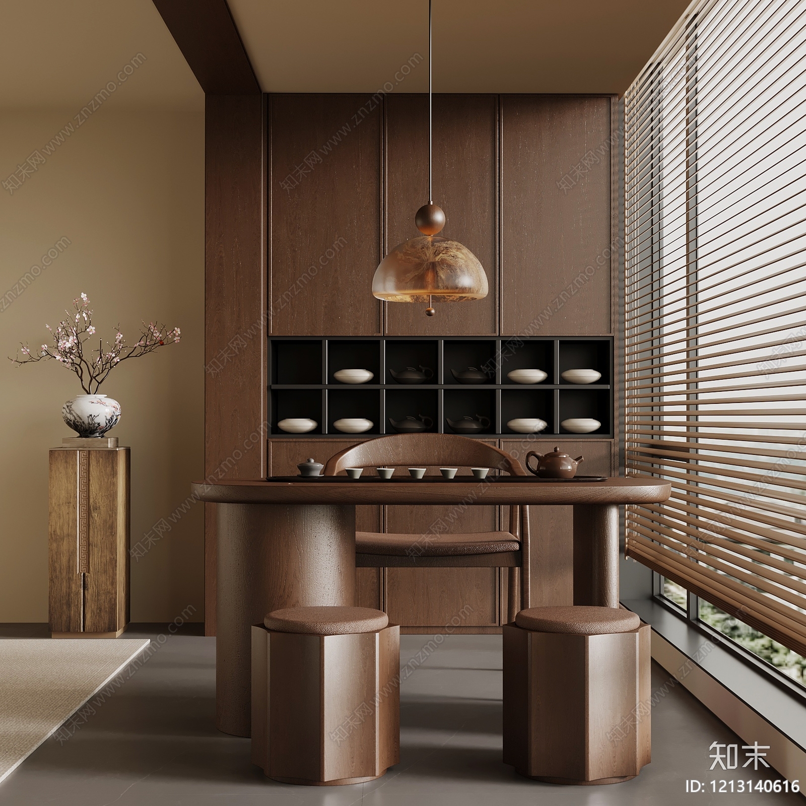 新中式茶室3D模型下载【ID:1213140616】