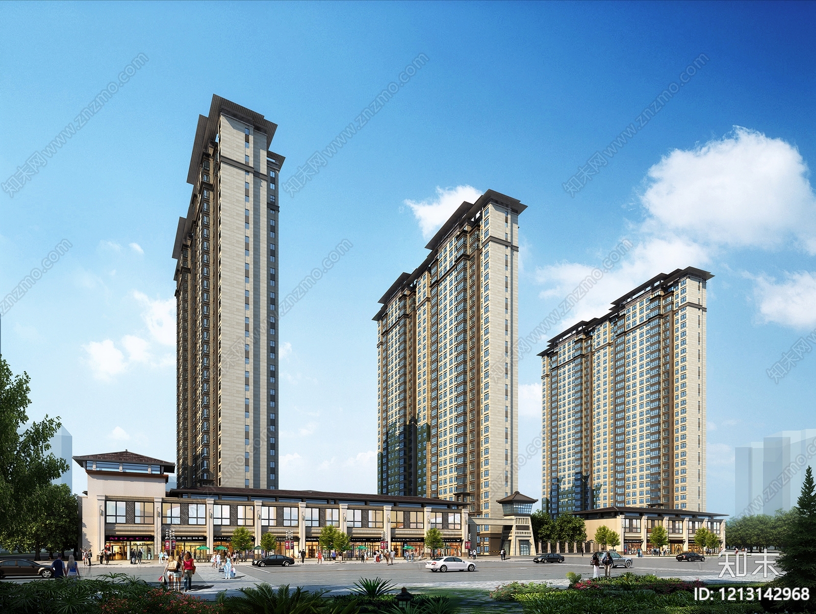 新中式小高层住宅楼3D模型下载【ID:1213142968】