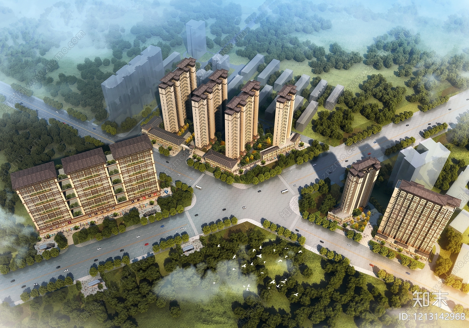 新中式小高层住宅楼3D模型下载【ID:1213142968】