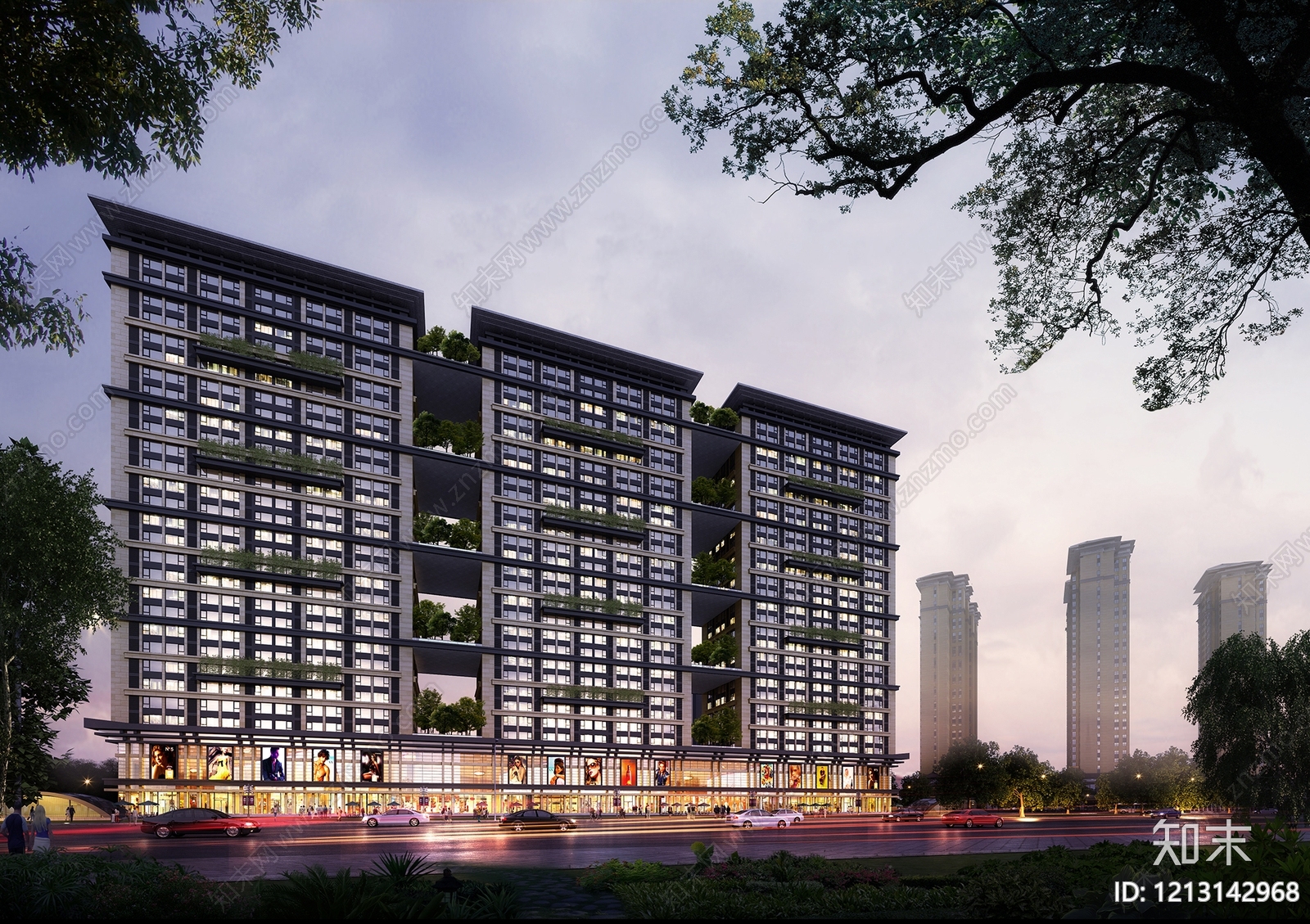 新中式小高层住宅楼3D模型下载【ID:1213142968】