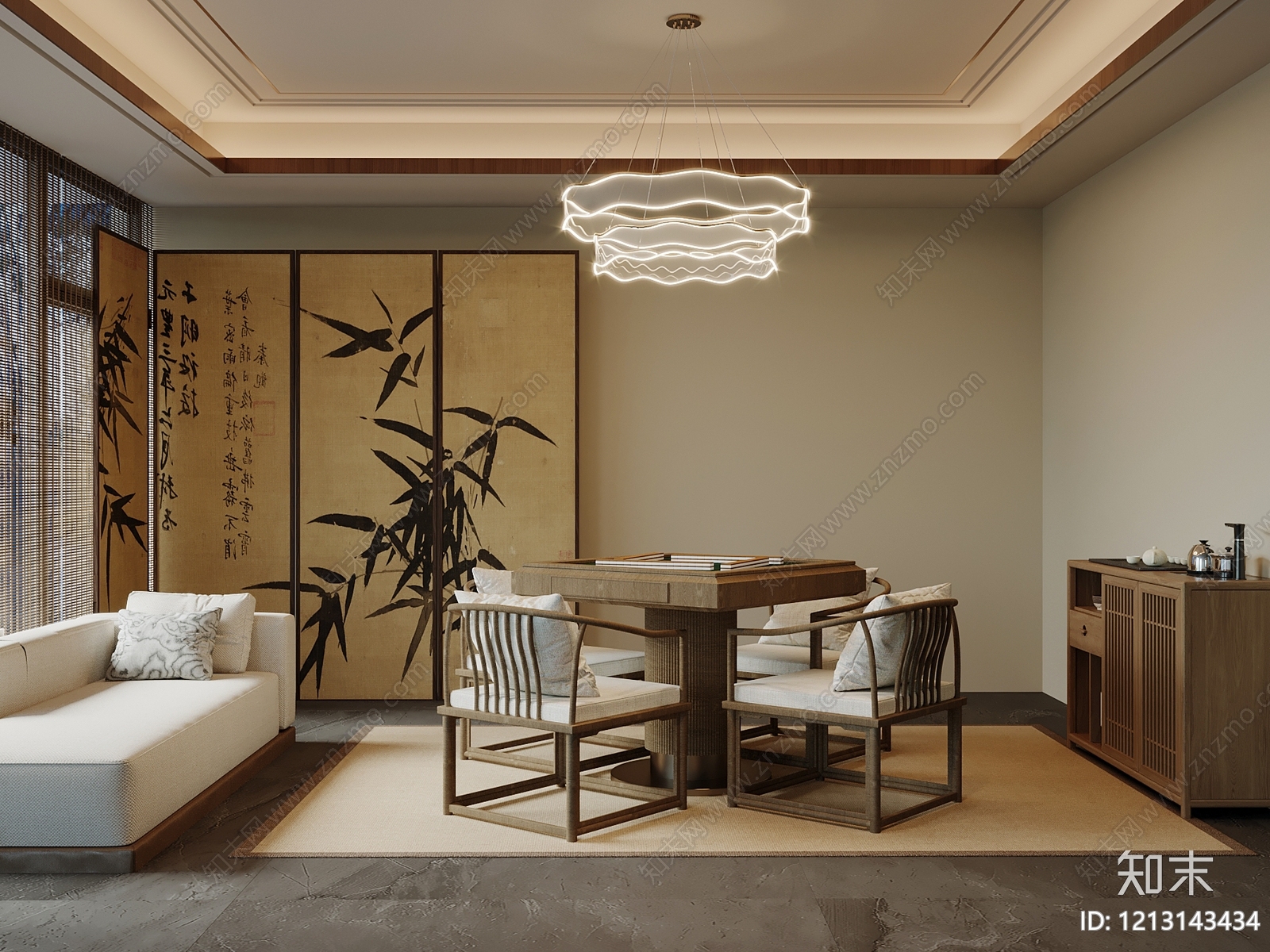 新中式棋牌室3D模型下载【ID:1213143434】