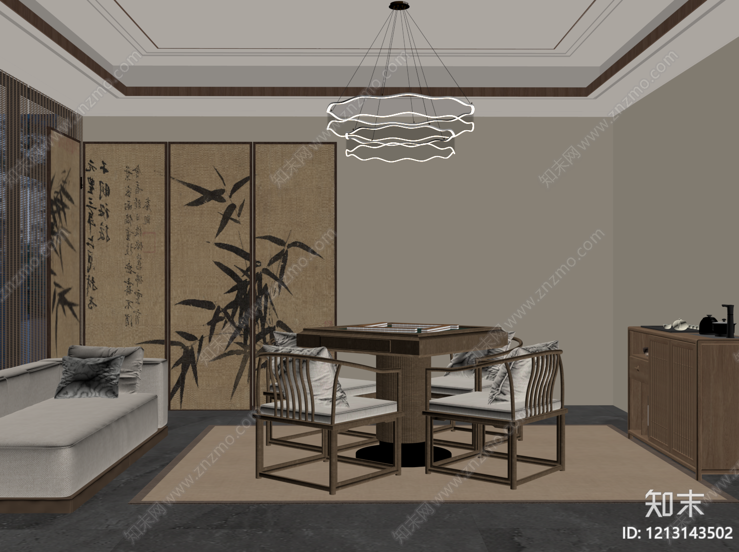 新中式棋牌室SU模型下载【ID:1213143502】