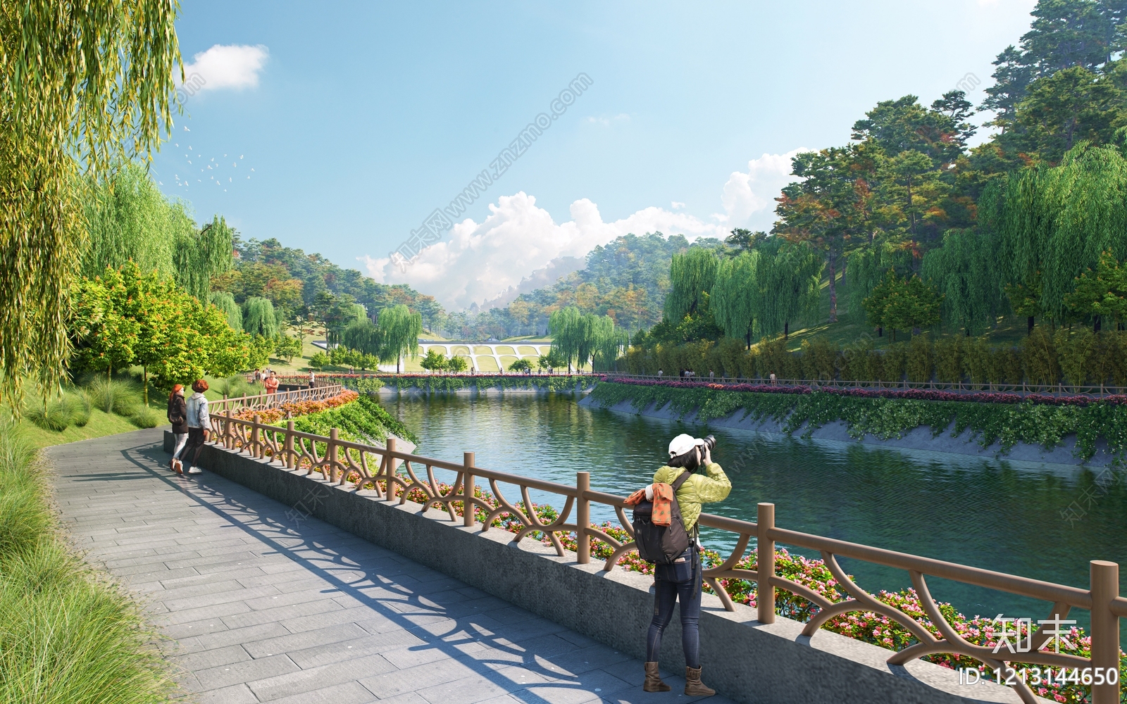 新中式景观滨水景观SU模型下载【ID:1213144650】
