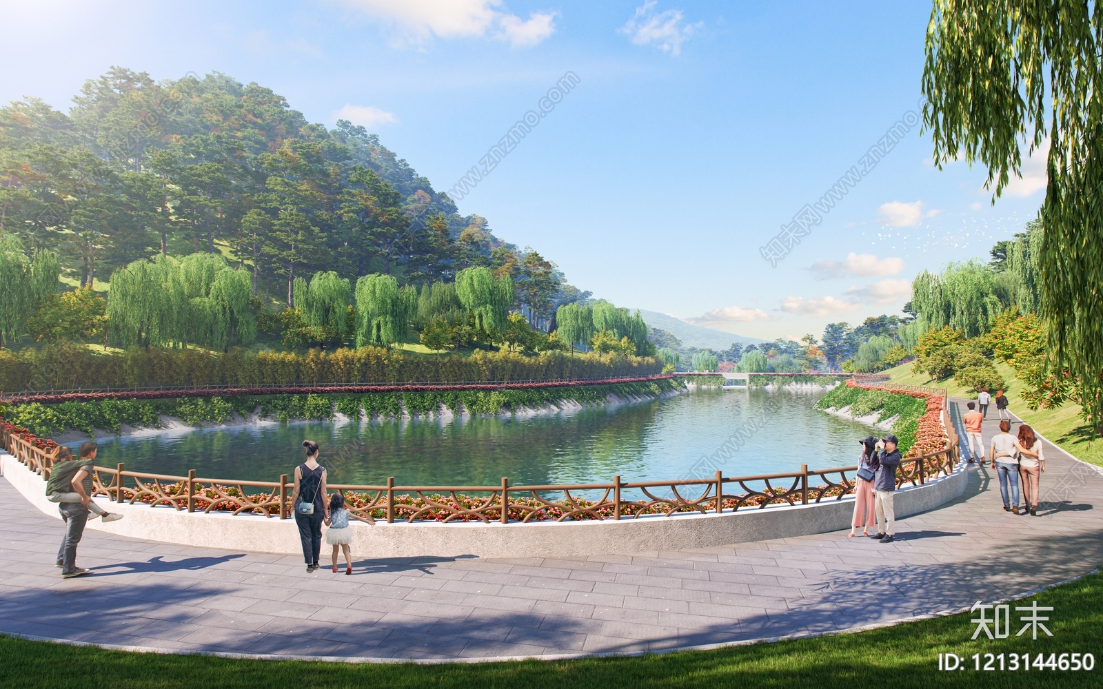 新中式景观滨水景观SU模型下载【ID:1213144650】