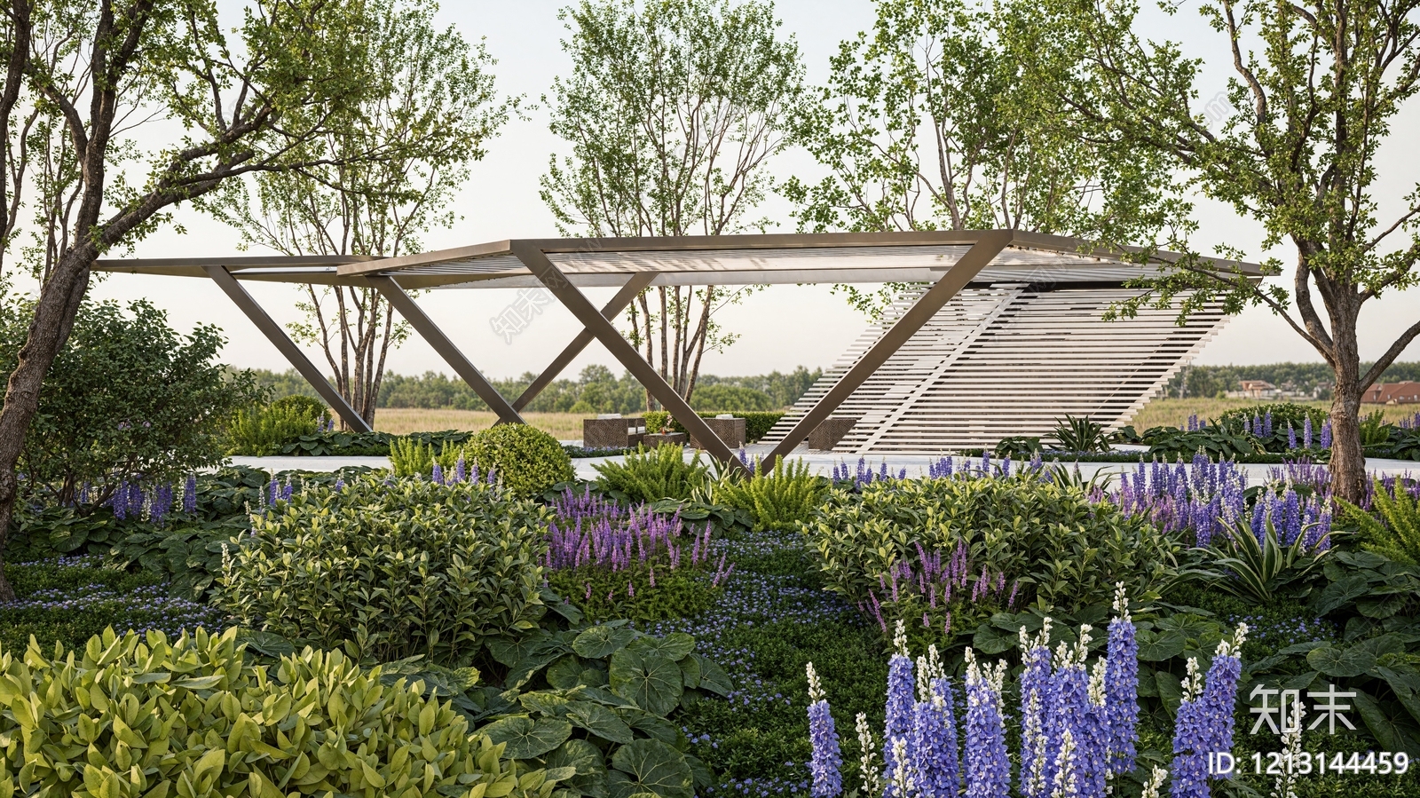 现代主义景观廊架空间SU模型下载【ID:1213144459】