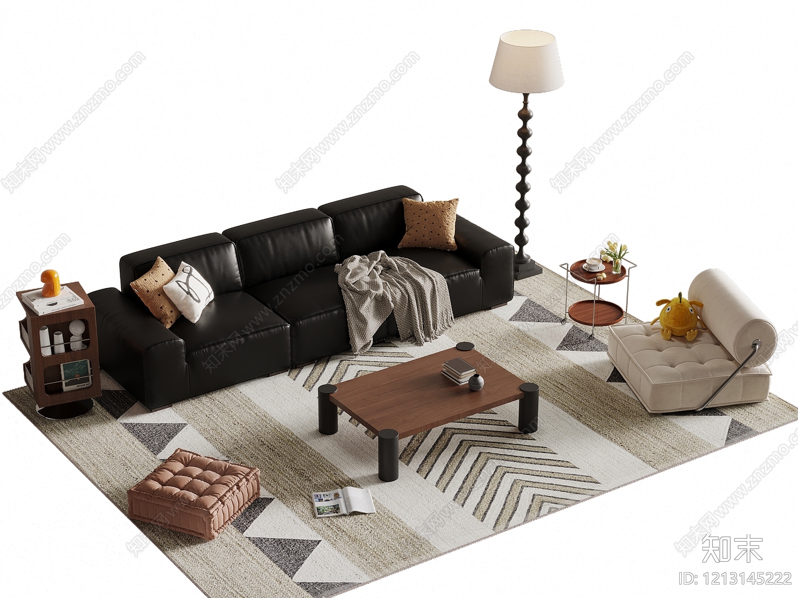 现代简约三人沙发3D模型下载【ID:1213145222】