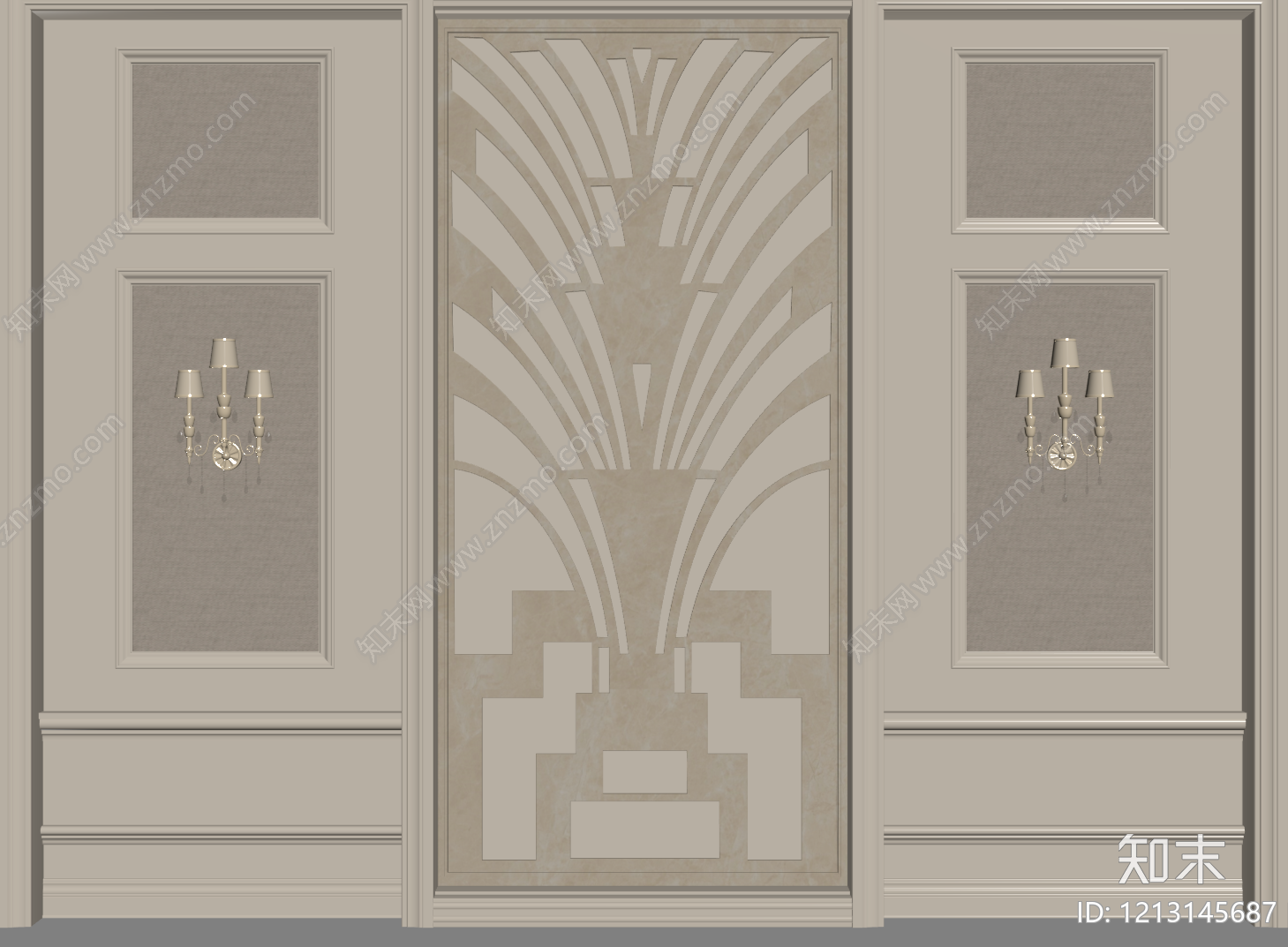 ArtDeco（装饰艺术风格）背景墙SU模型下载【ID:1213145687】