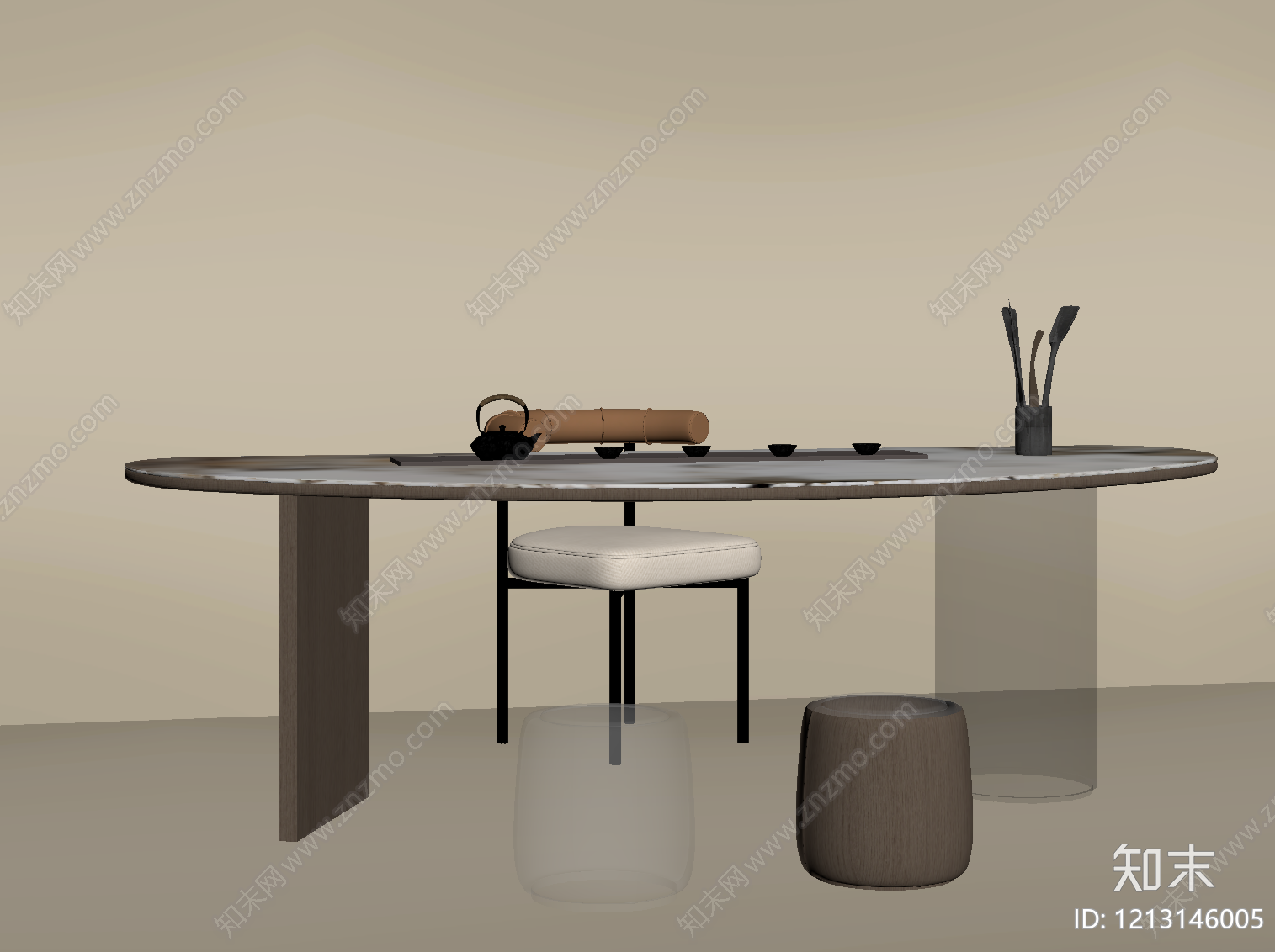 新中式茶桌椅SU模型下载【ID:1213146005】