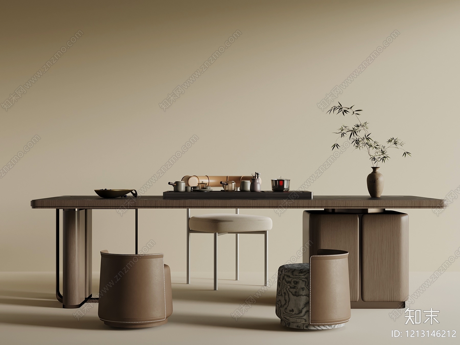 新中式茶桌椅3D模型下载【ID:1213146212】