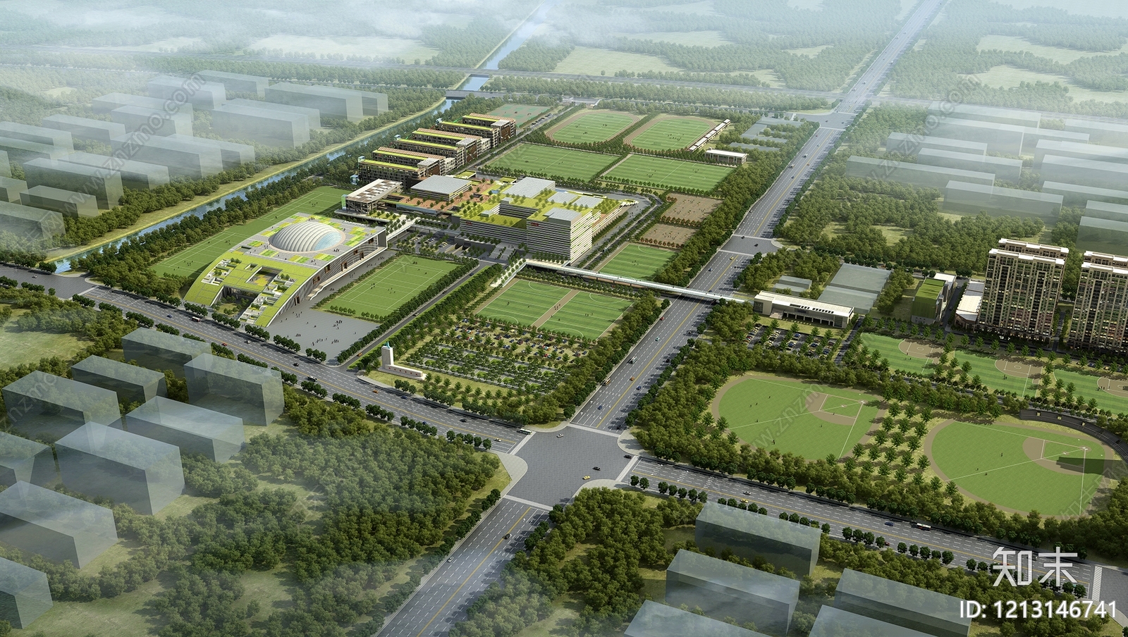 现代主义鸟瞰规划3D模型下载【ID:1213146741】
