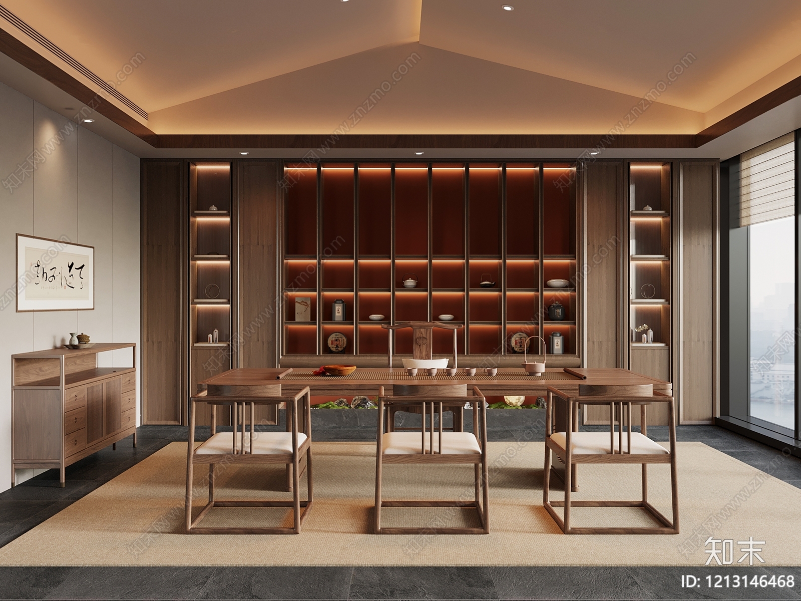 新中式茶室3D模型下载【ID:1213146468】
