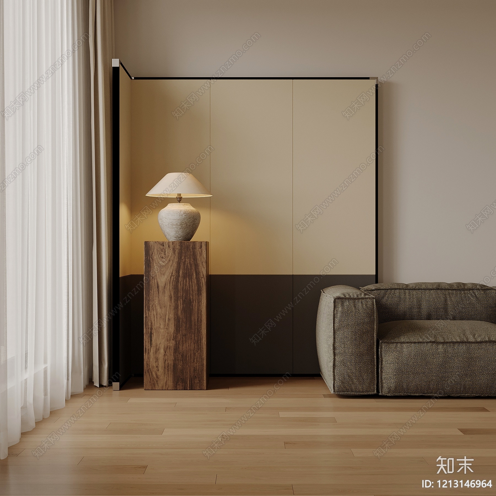 奶油风屏风SU模型下载【ID:1213146964】