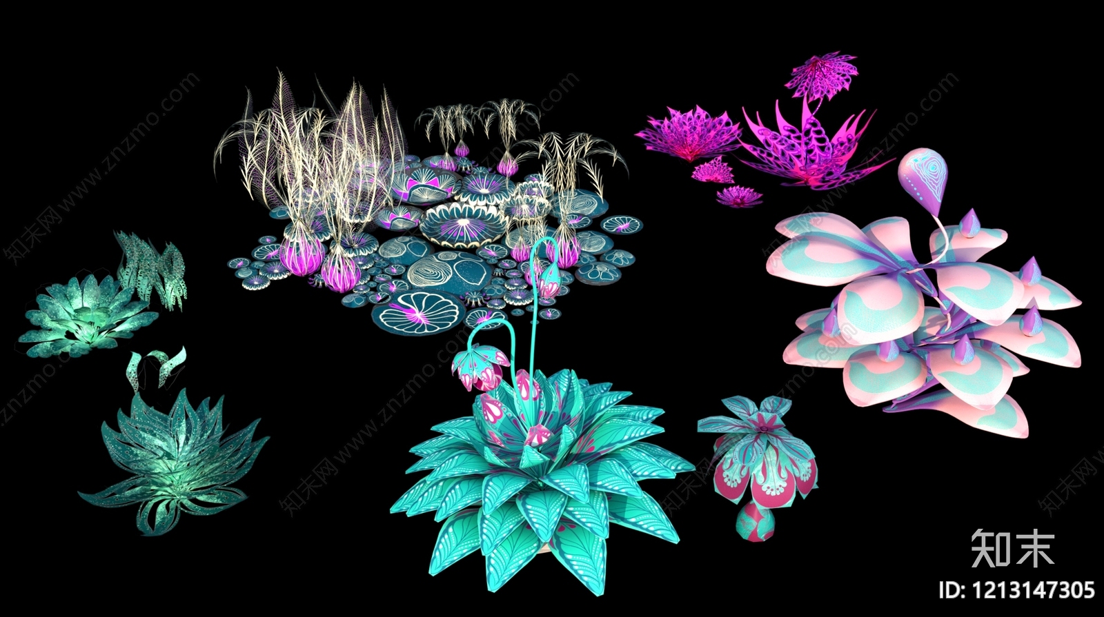 赛博朋克自然风水生植物3D模型下载【ID:1213147305】
