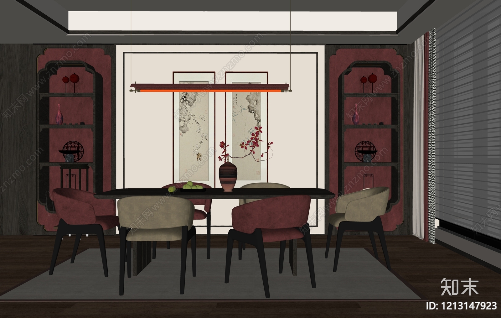 新中式家居餐厅SU模型下载【ID:1213147923】