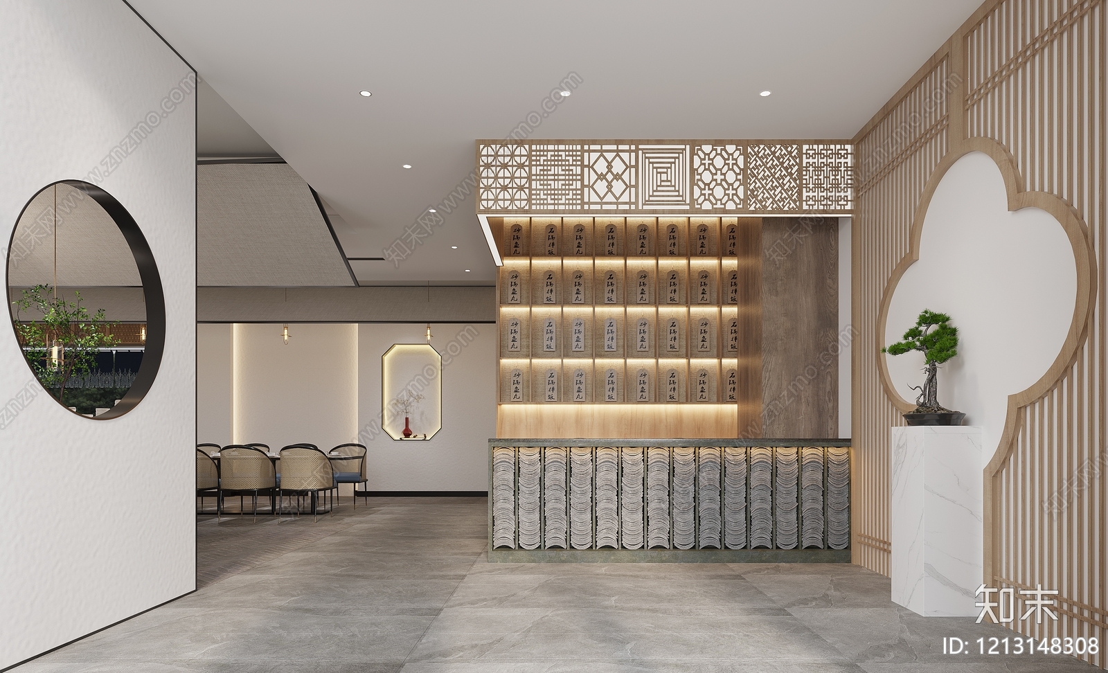 新中式中餐厅3D模型下载【ID:1213148308】
