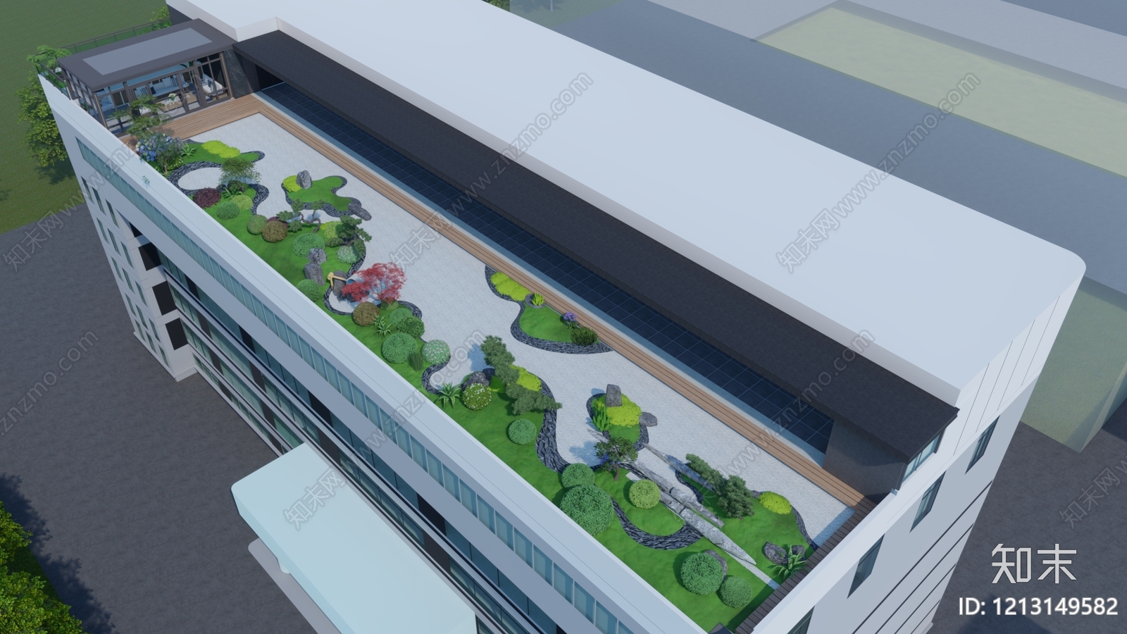 日式禅意屋顶花园SU模型下载【ID:1213149582】