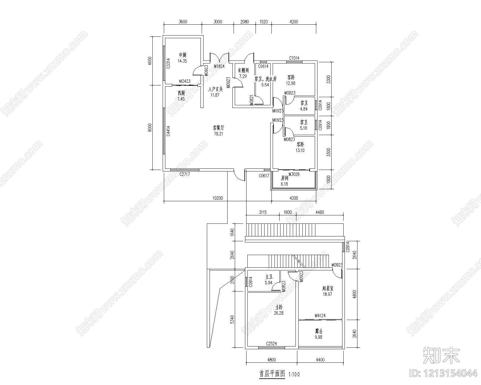 现代别墅建筑cad施工图下载【ID:1213154044】