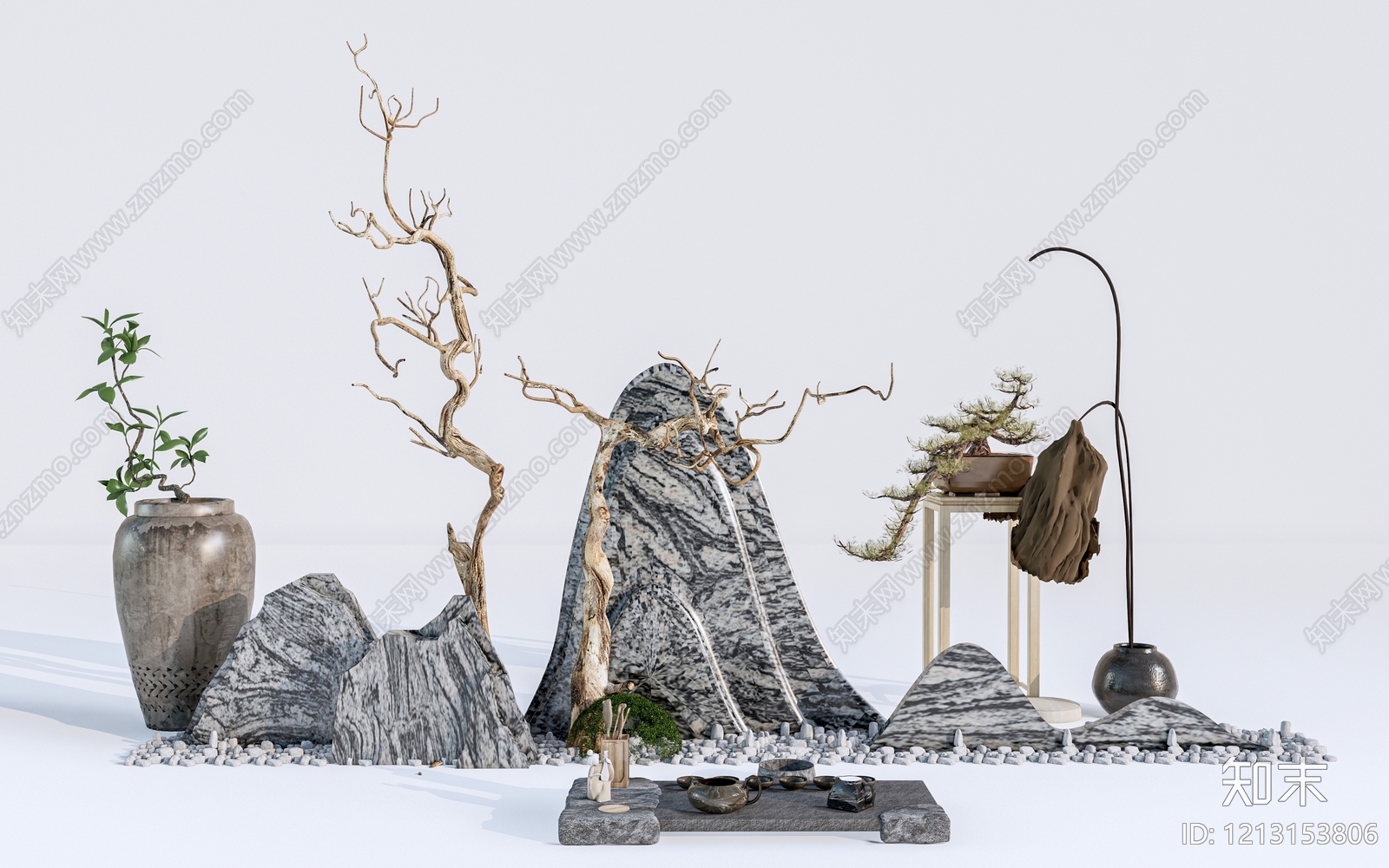 新中式庭院小品SU模型下载【ID:1213153806】