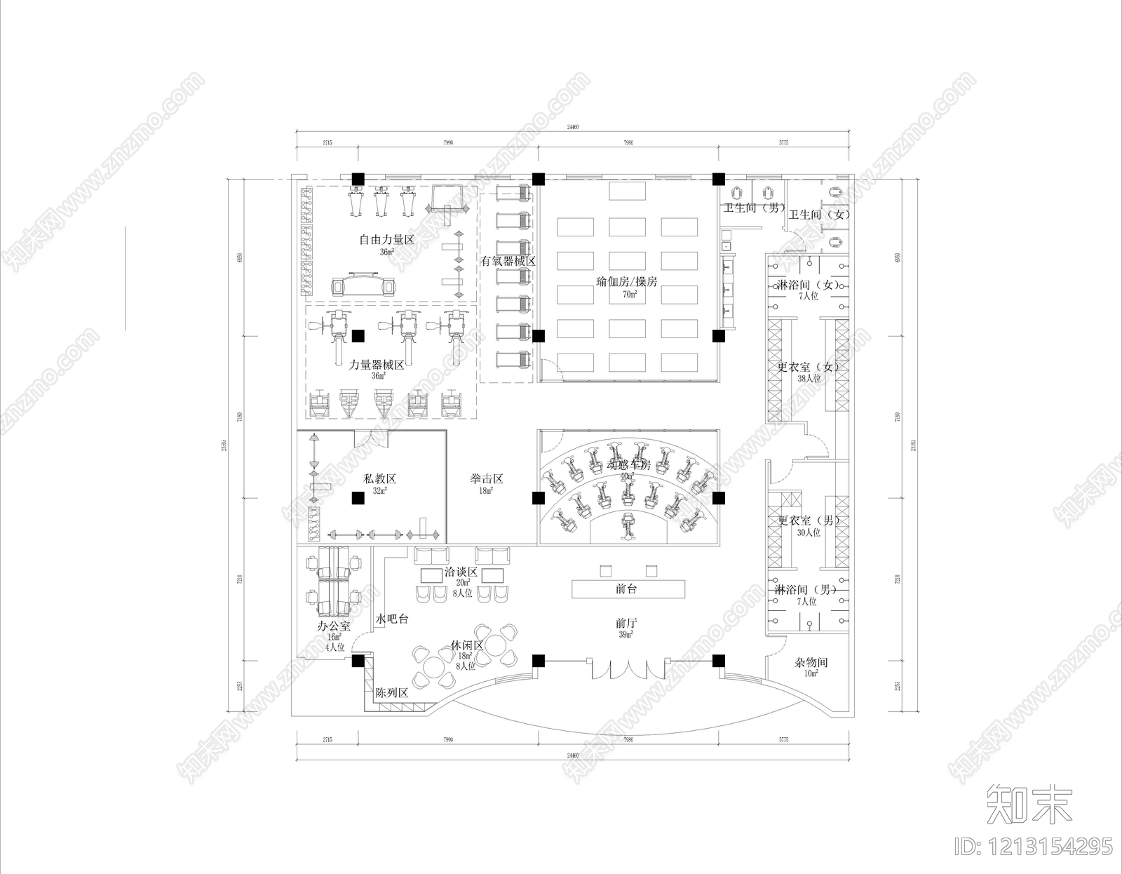 现代健身房cad施工图下载【ID:1213154295】