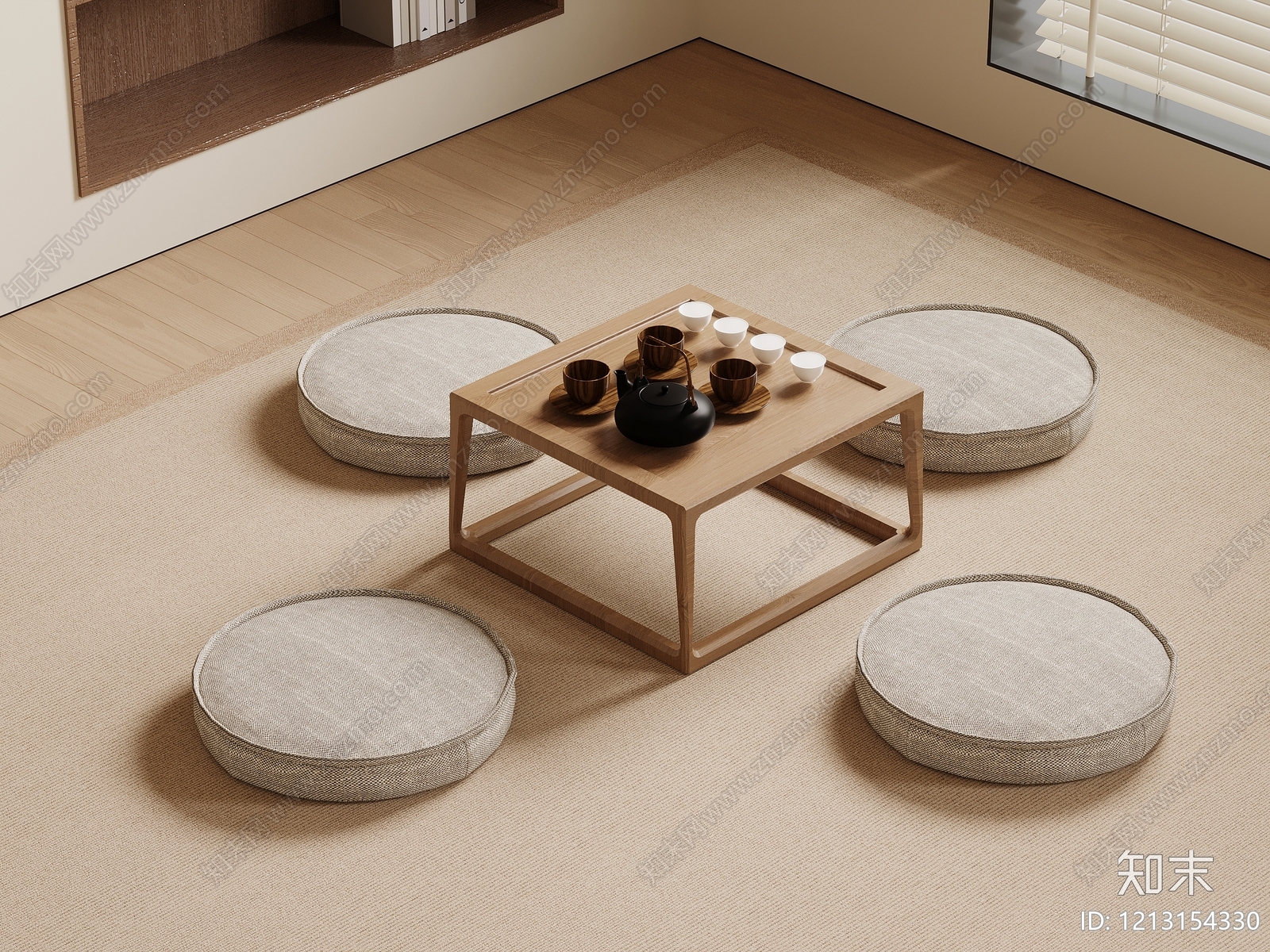 日式禅意茶桌椅3D模型下载【ID:1213154330】