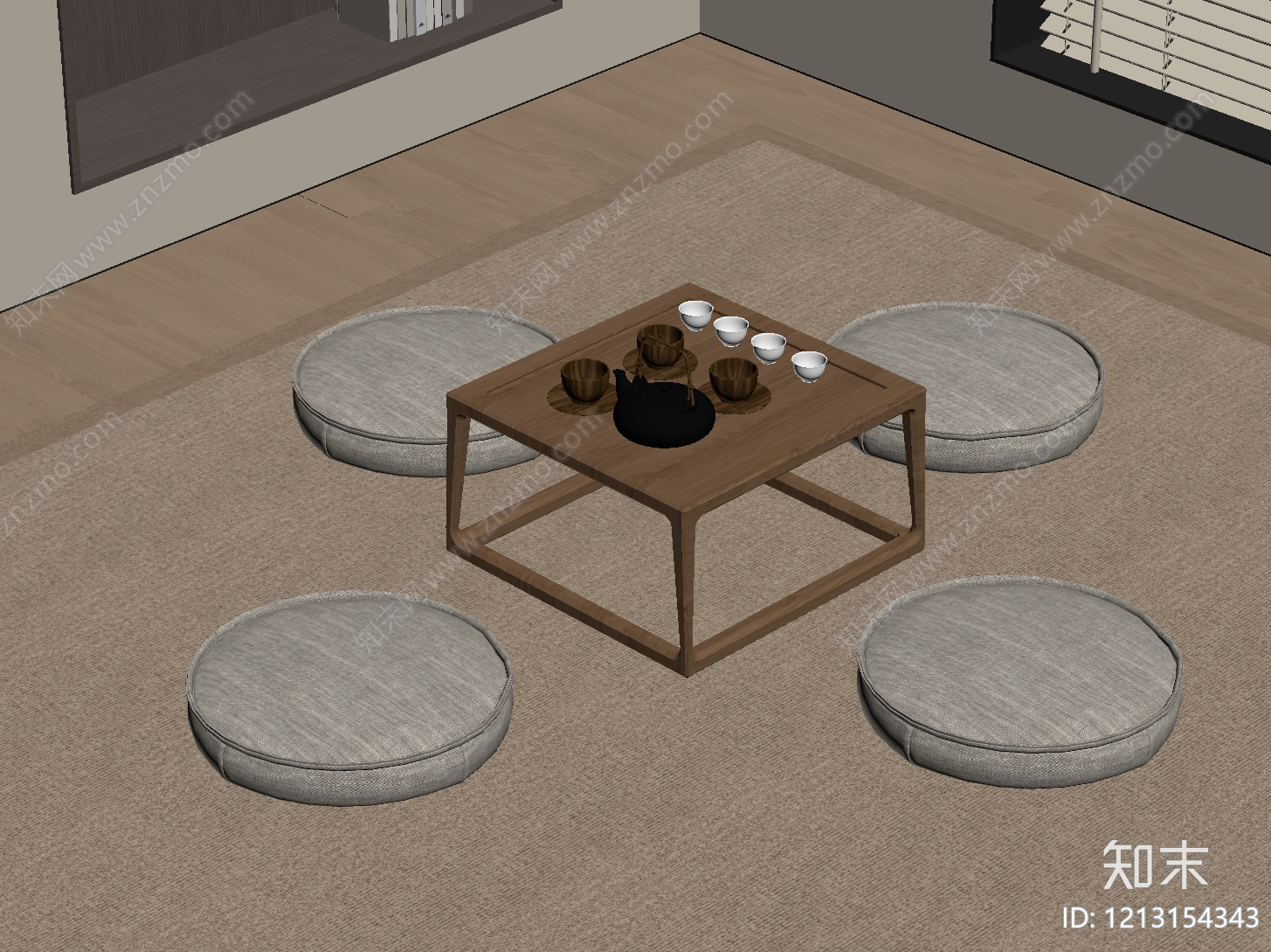 日式禅意茶桌椅SU模型下载【ID:1213154343】