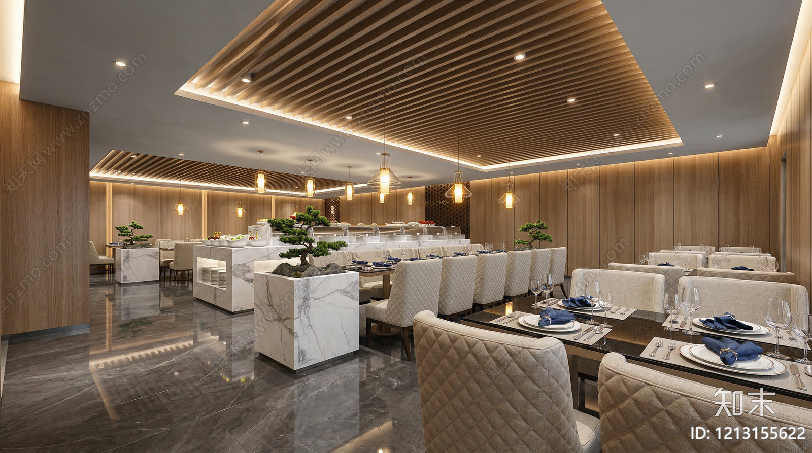 现代轻奢酒店餐厅SU模型下载【ID:1213155622】