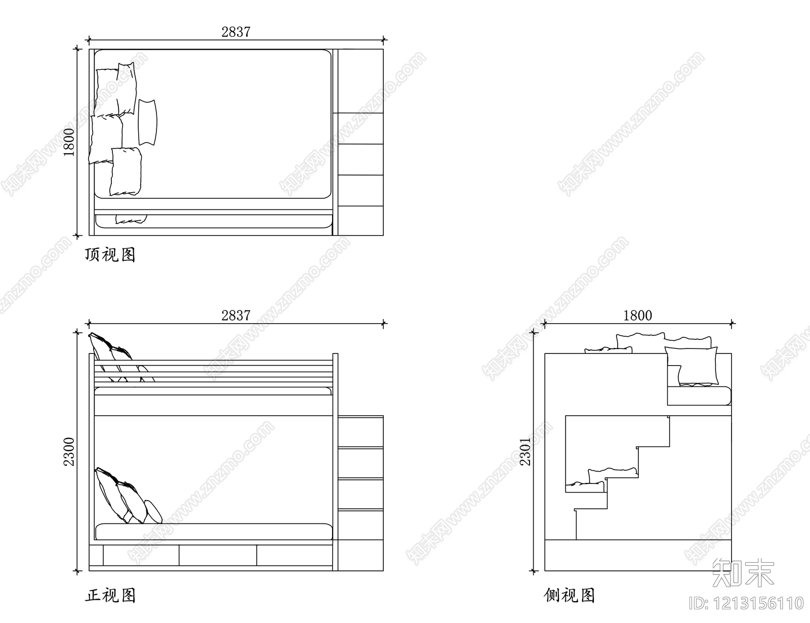 现代床施工图下载【ID:1213156110】